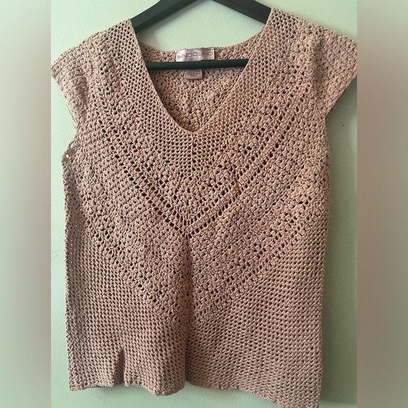 Bandolino sheer crochet boho top medium beach coquette poplin peach fitted - Picture 3 of 5